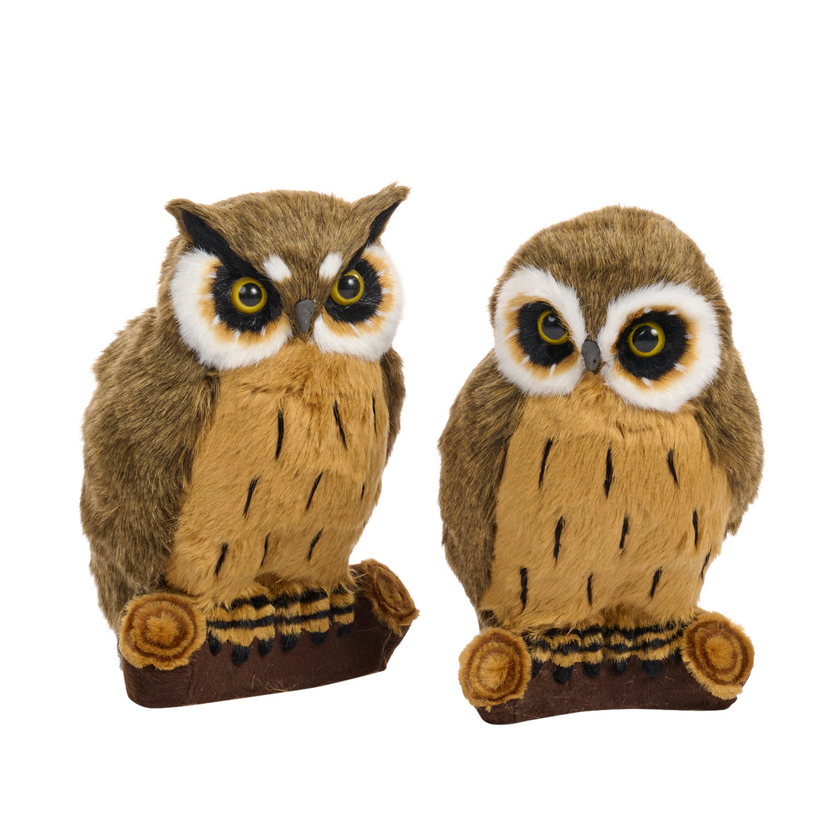 Set 2 bufnițe din blăniță, maro/alb, 30 cm
