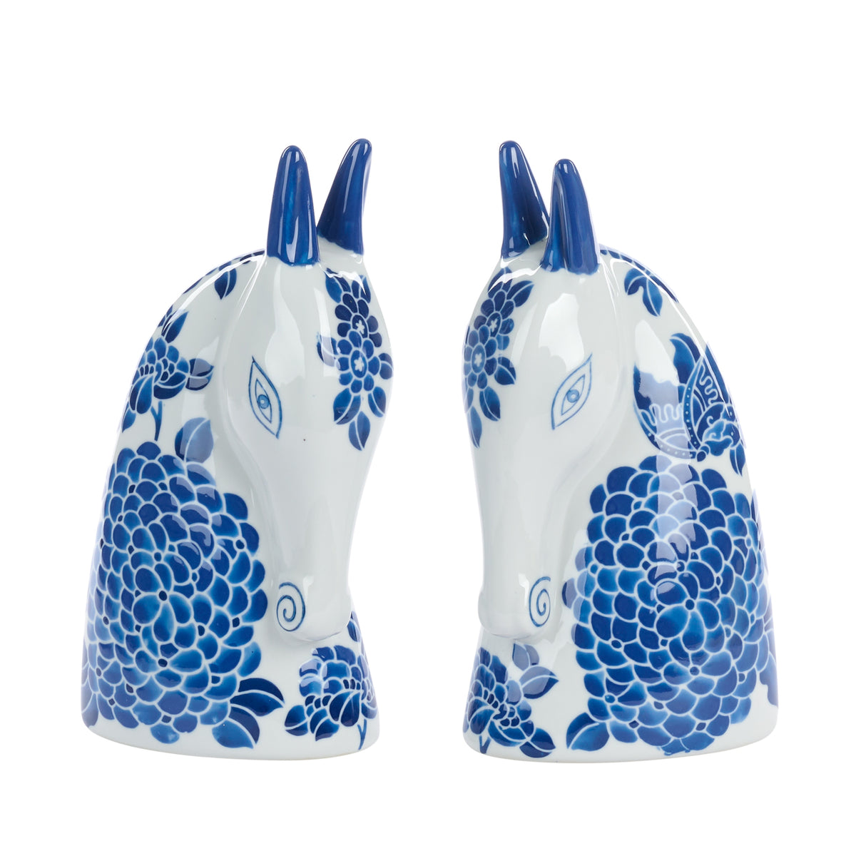Set 2 cai din porțelan cu flori, albastru/alb, 27 cm