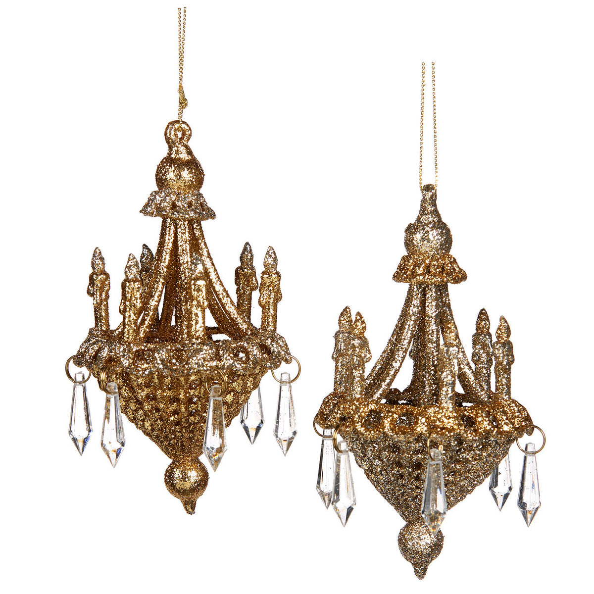 Set 2 candelabre cu sclipici, de agățat, auriu/șampanie, 13 cm