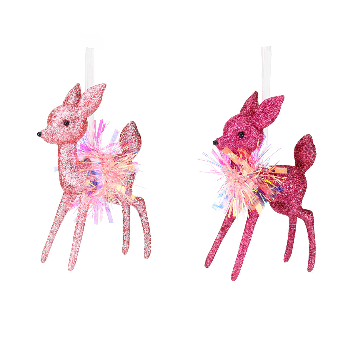 Set 2 căprioare Bambi cu beteală și sclipici, roz/roz aprins, 16,5 cm