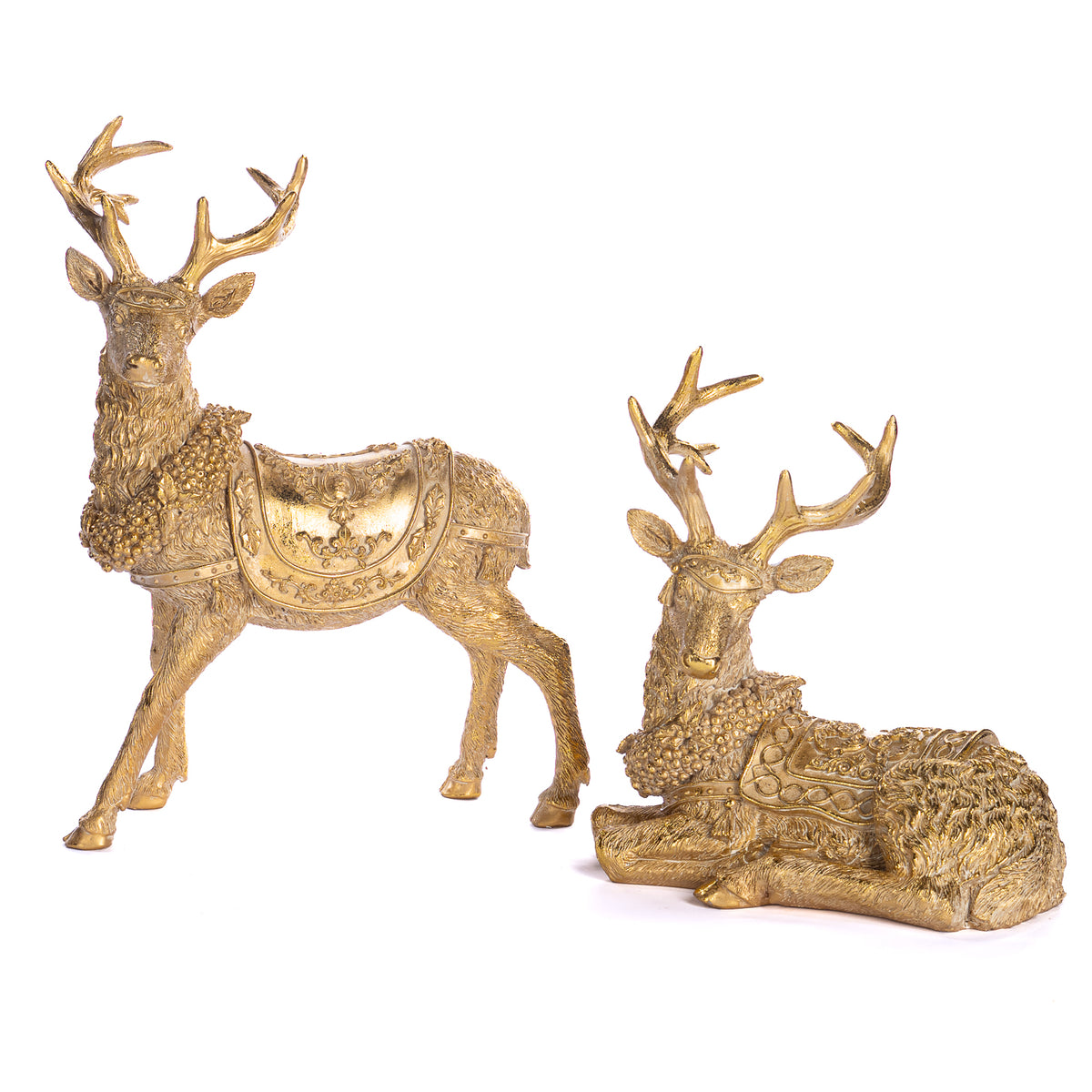 Set 2 cerbi cu șa și coroniță, auriu, 24/34 cm