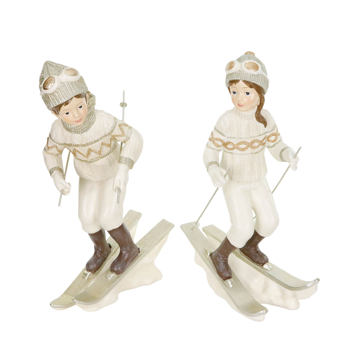 Set 2 copii de zăpadă pe schiuri, crem/auriu, 44,5 cm