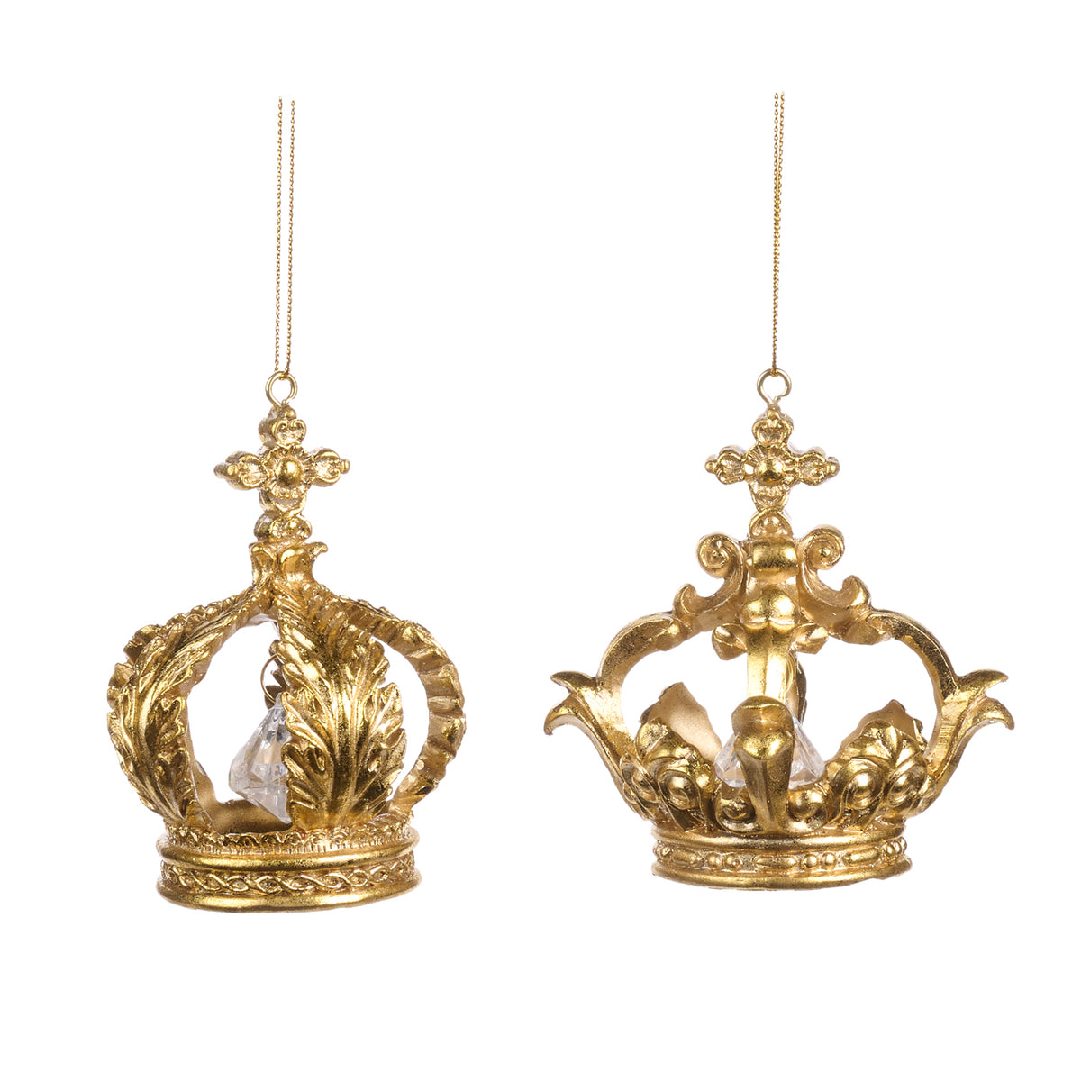Set 2 coroane deschise de agățat în brad, auriu, 9 cm