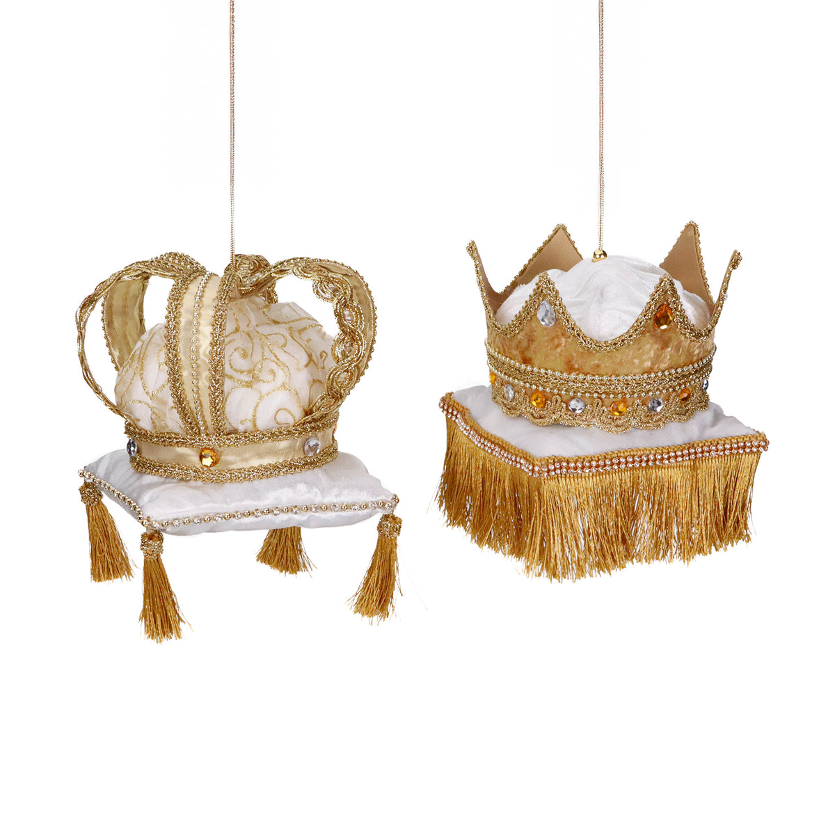 Set 2 coroane pe pernă din brocart, de agățat, crem/auriu, 16 cm