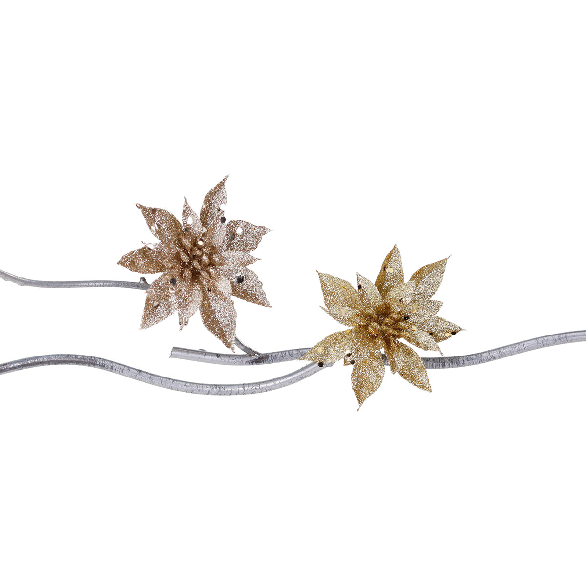 Set 2 crăciunițe cu sclipici, pe clemă, auriu/șampanie, 9 cm