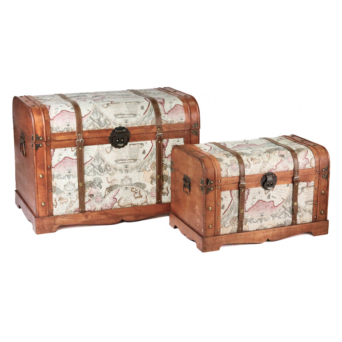 Set 2 cutii tip cufăr Atlas din lemn, crem/maro, 78/60 cm