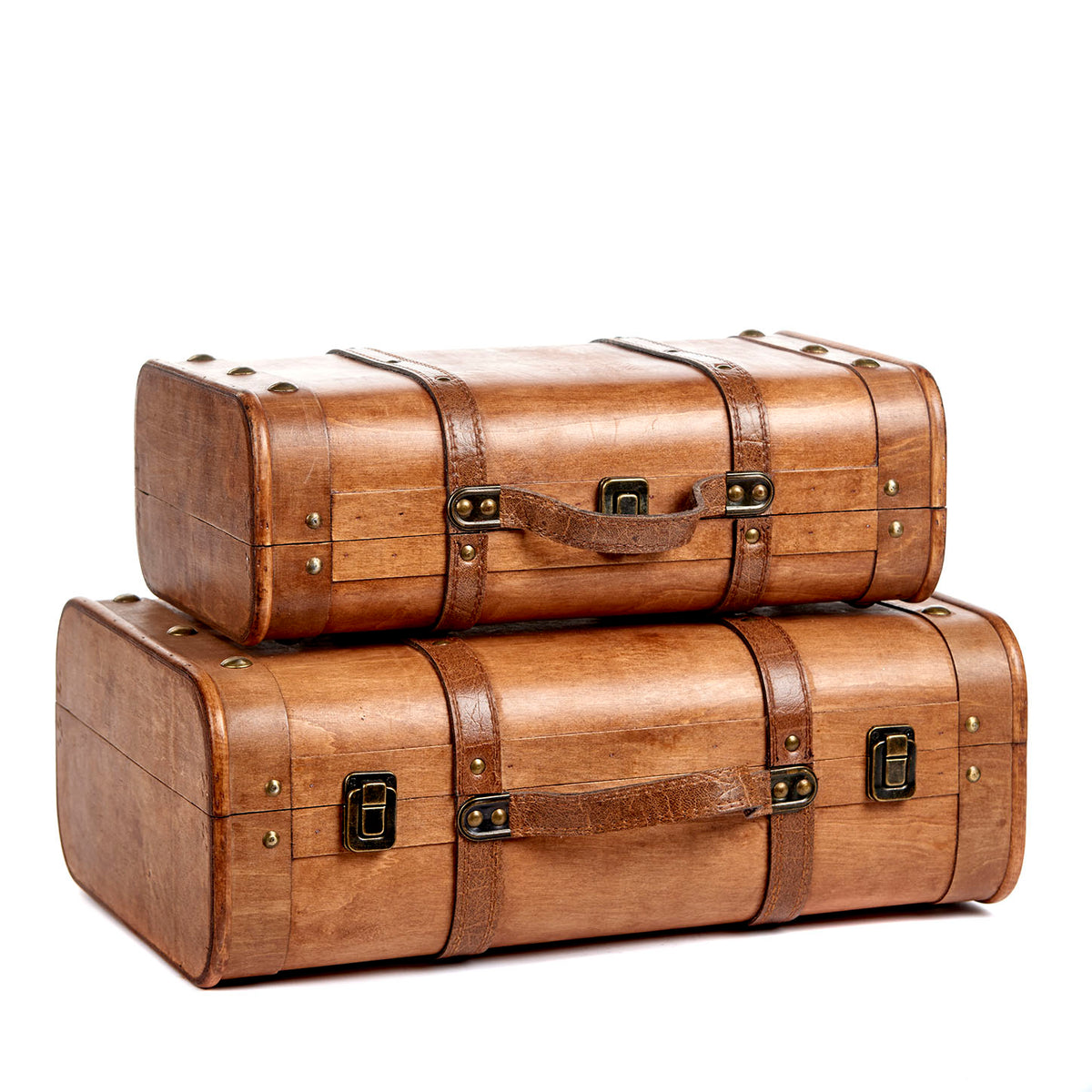 Set 2 cutii tip valiză din lemn, maro, 45/38 cm