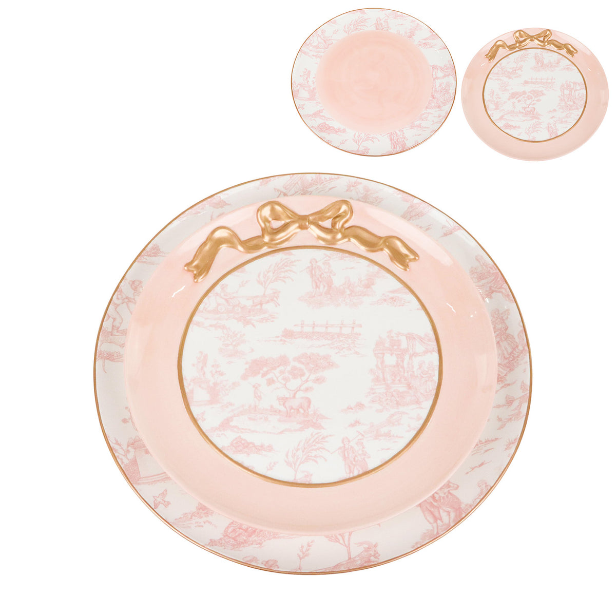 Set 2 farfurii din dolomită cu model toile, crem/roz, 25/30 cm