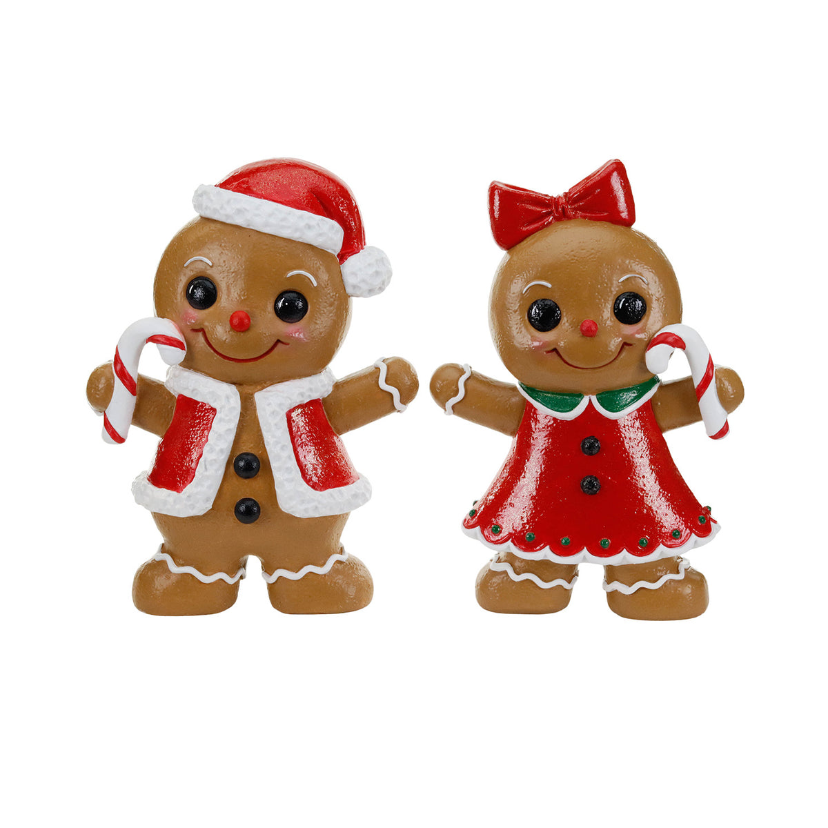 Set 2 figurine băiat și fată din turtă dulce, de expunere, maro/roșu, 49,5 cm