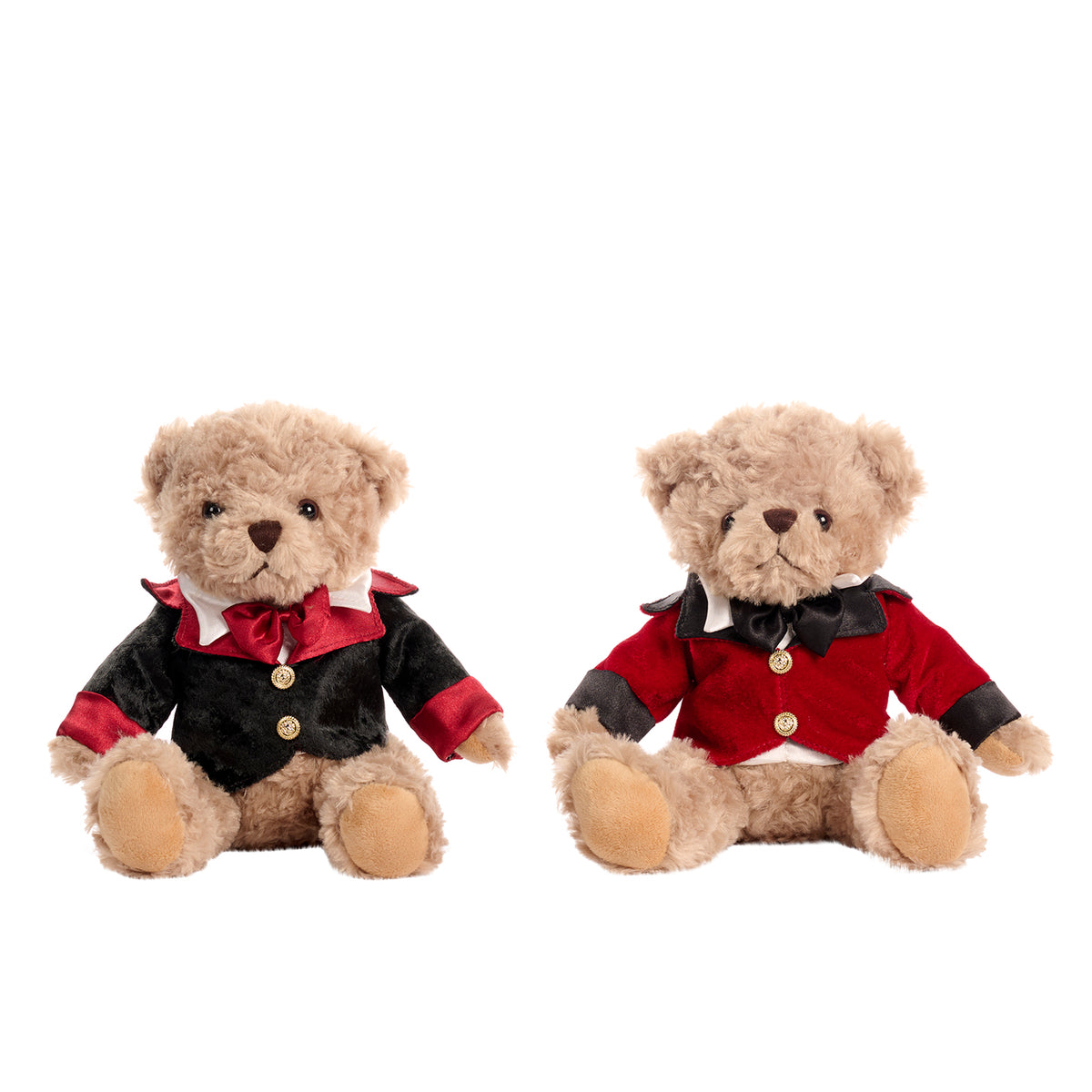 Set 2 figurine ursuleți în smoching, maro/roșu/negru, 27 cm