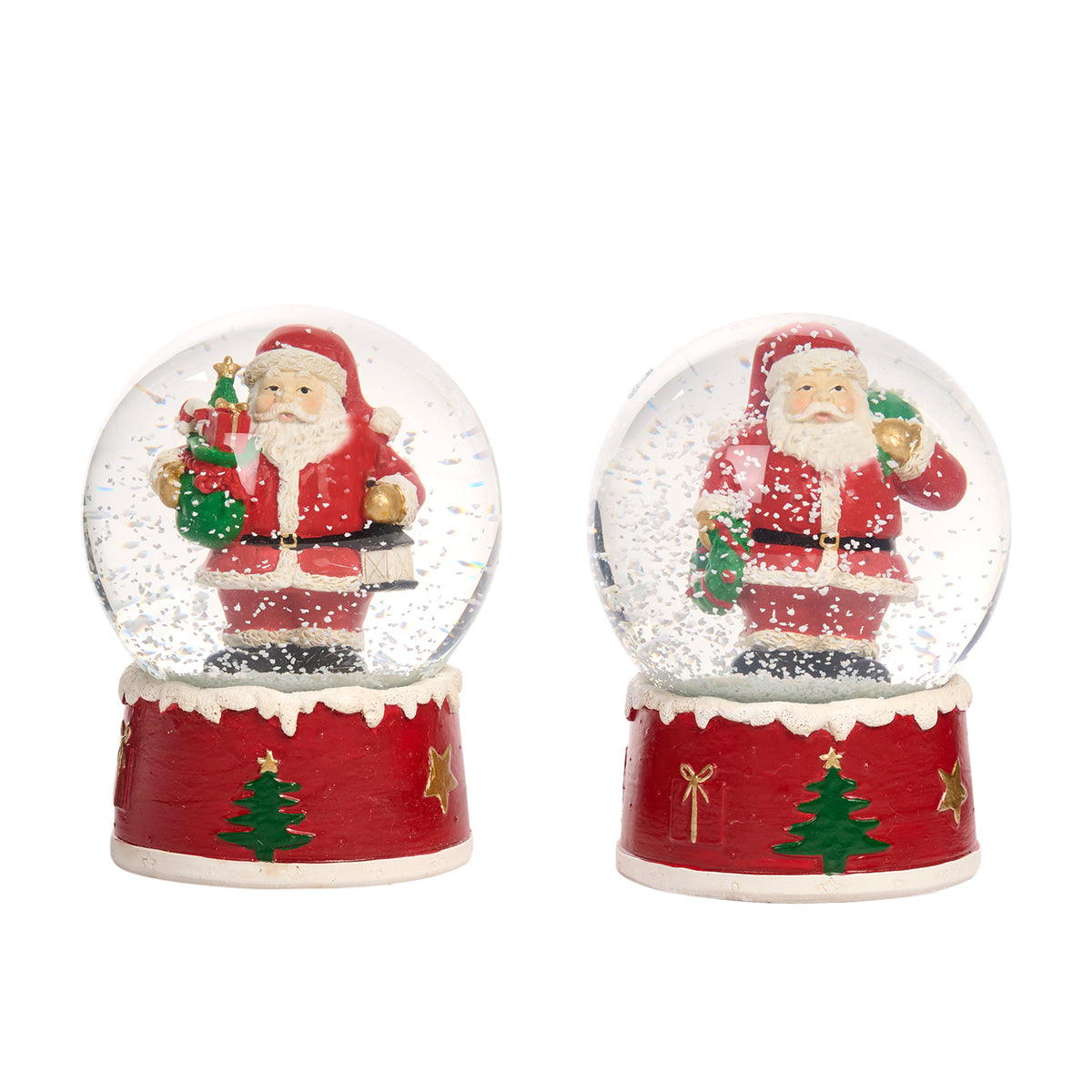 Set 2 globuri cu zăpadă din sticlă cu Moș Crăciun, roșu/alb/verde, 13 cm