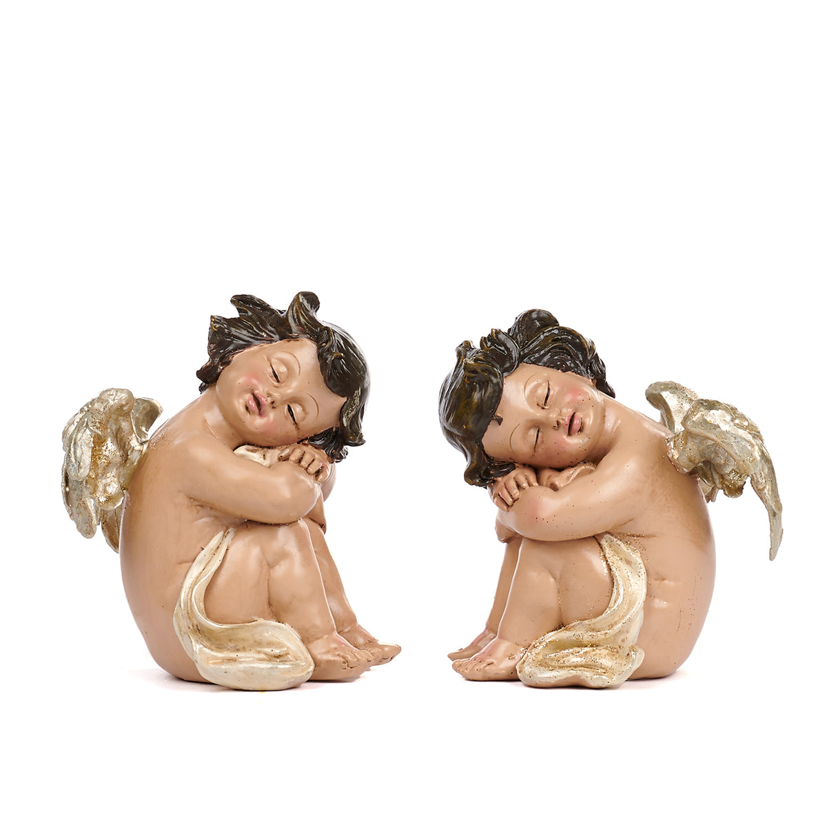 Set 2 heruvimi așezați, adormiți, roz/crem, 11 cm