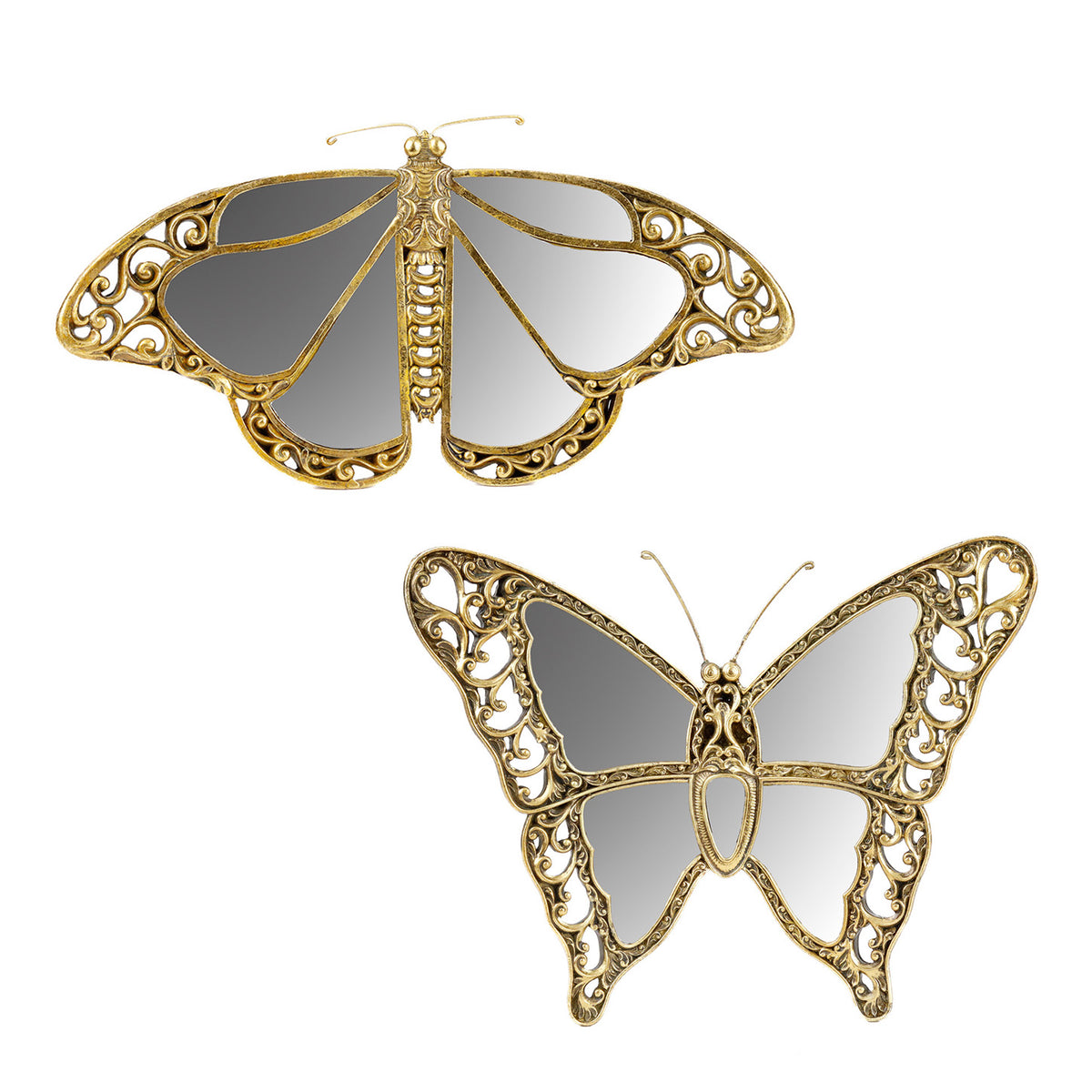 Set 2 oglinzi de perete în formă de fluture, auriu, 39 cm