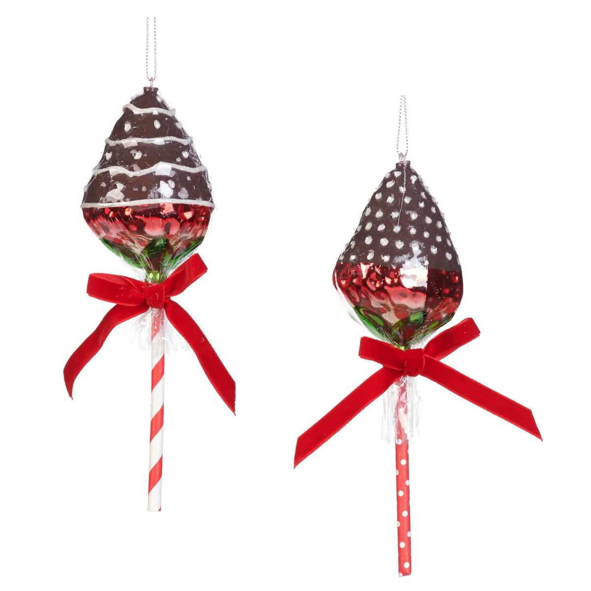 Set 2 ornamente acadele cu ciocolată și căpșuni din sticlă, roșu, 18,5 cm