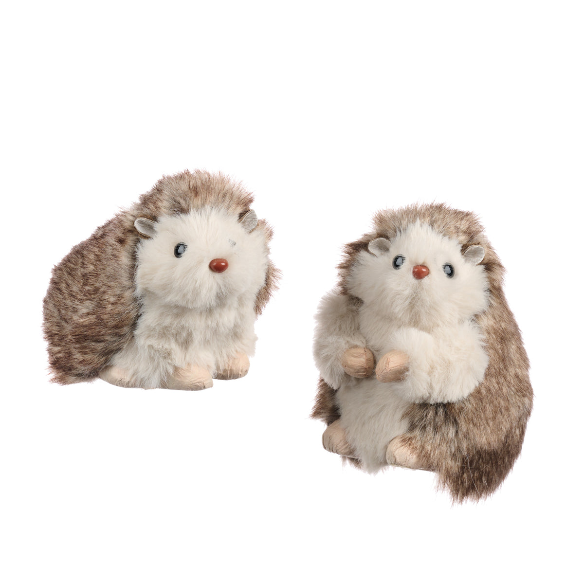 Set 2 ornamente arici din blăniță, maro/crem, 12 cm