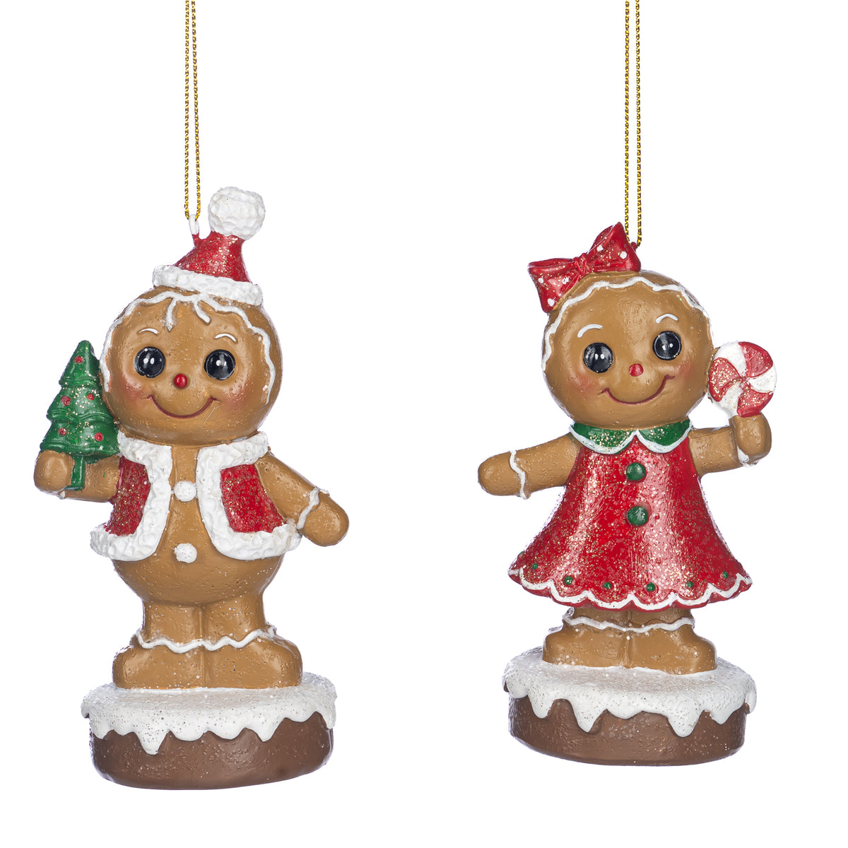 Set 2 ornamente, băiat și fată de turtă dulce, maro/roșu, 12 cm