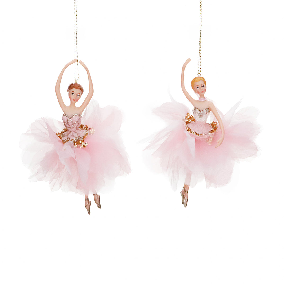 Set 2 ornamente balerine-petale din textil, roz deschis, 18 cm
