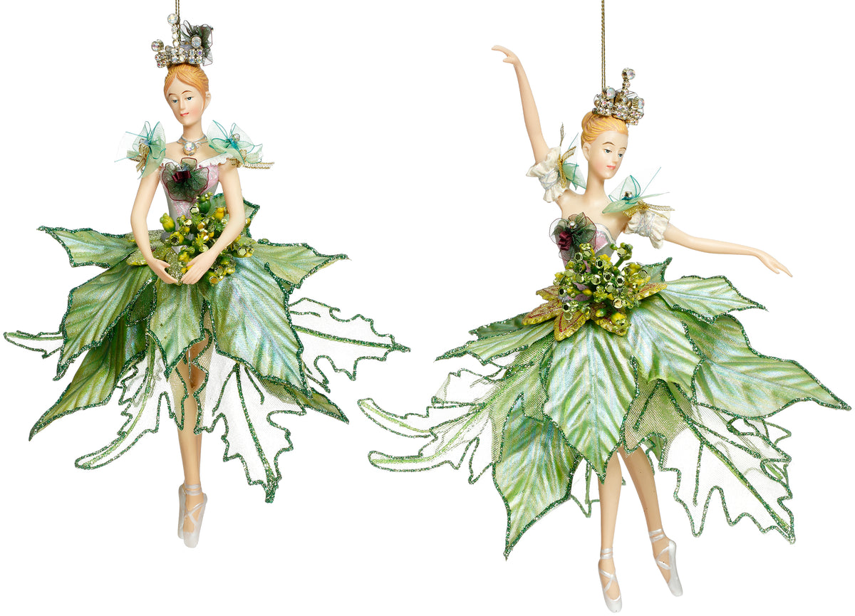 Set 2 ornamente balerine, verde, 23 cm