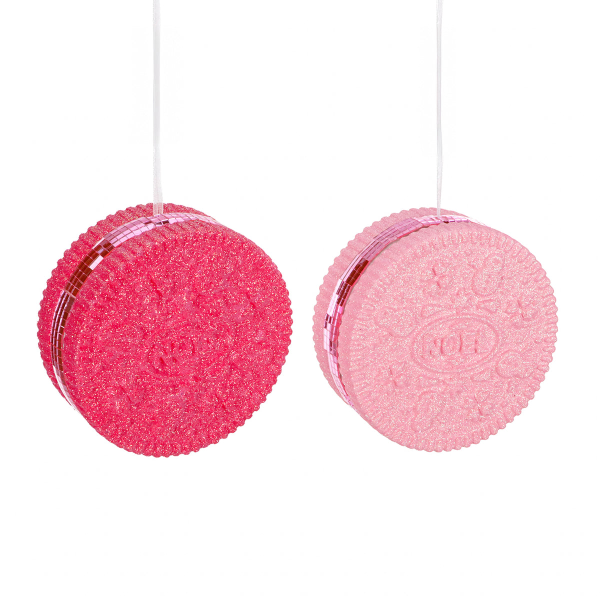 Set 2 ornamente biscuiți de Crăciun „Noel” cu sclipici, roz, 16 cm