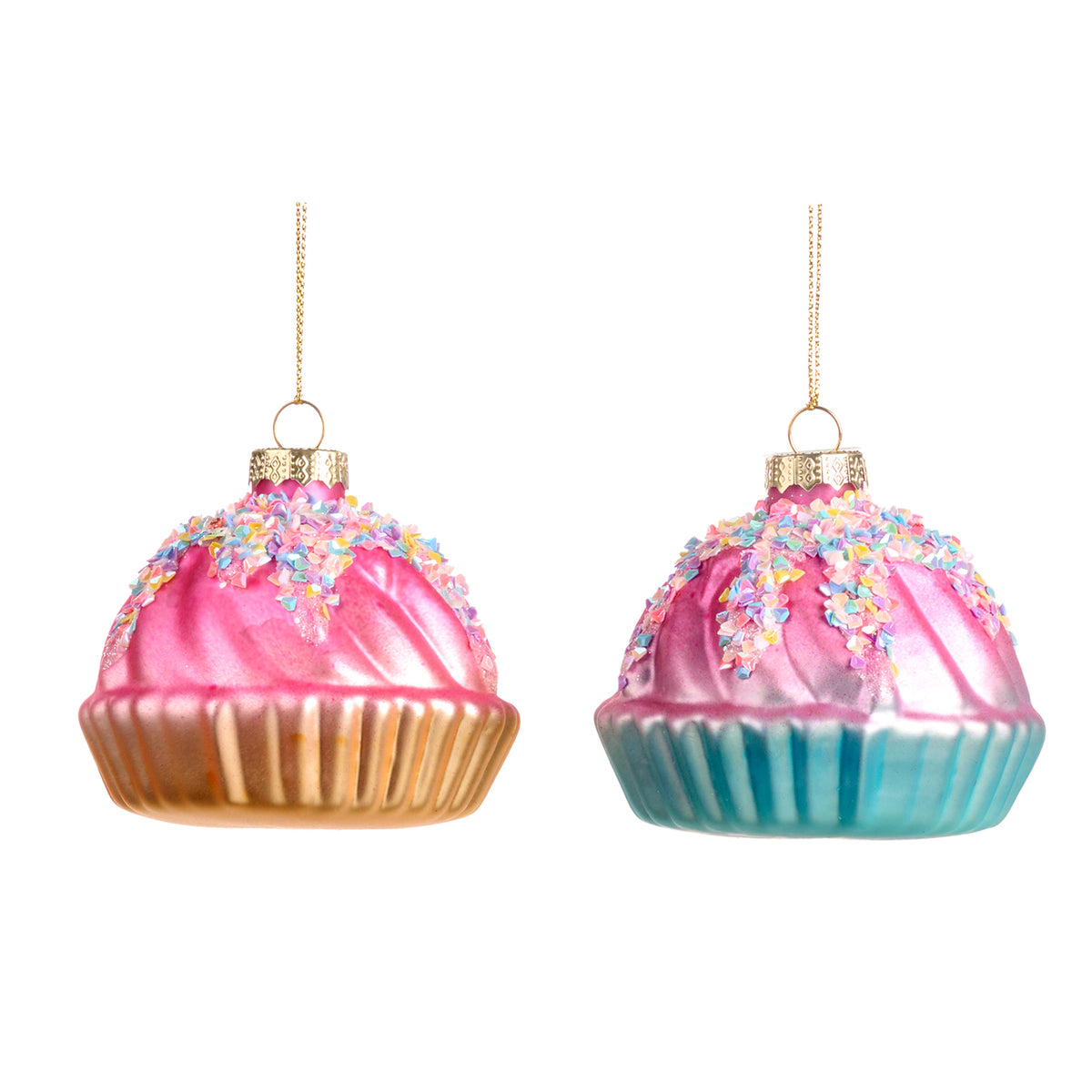 Set 2 ornamente brioșe din sticlă, roz/multicolor, 8 cm (P 27302)