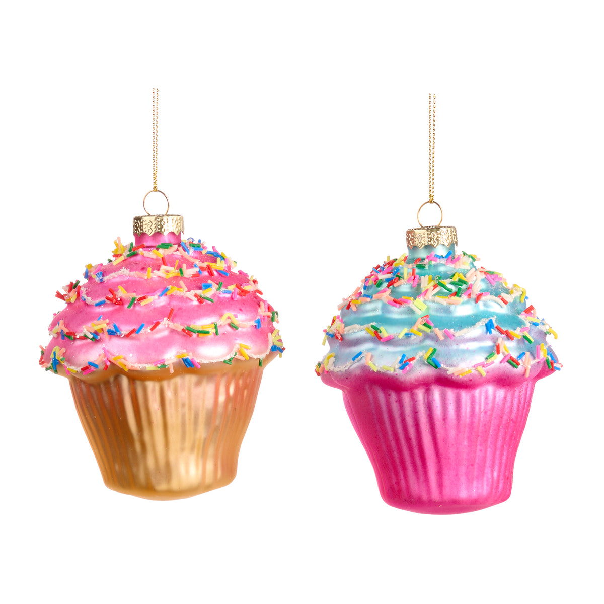 Set 2 ornamente brioșe din sticlă, roz/multicolor, 8 cm (P 27304)