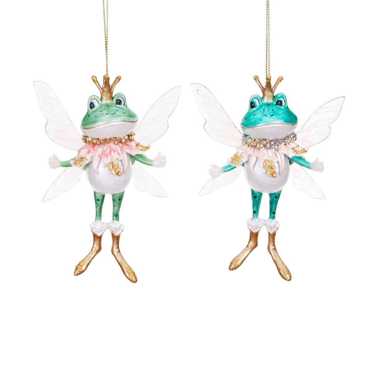 Set 2 ornamente broscuțe-zâne, verde/roz, 12 cm