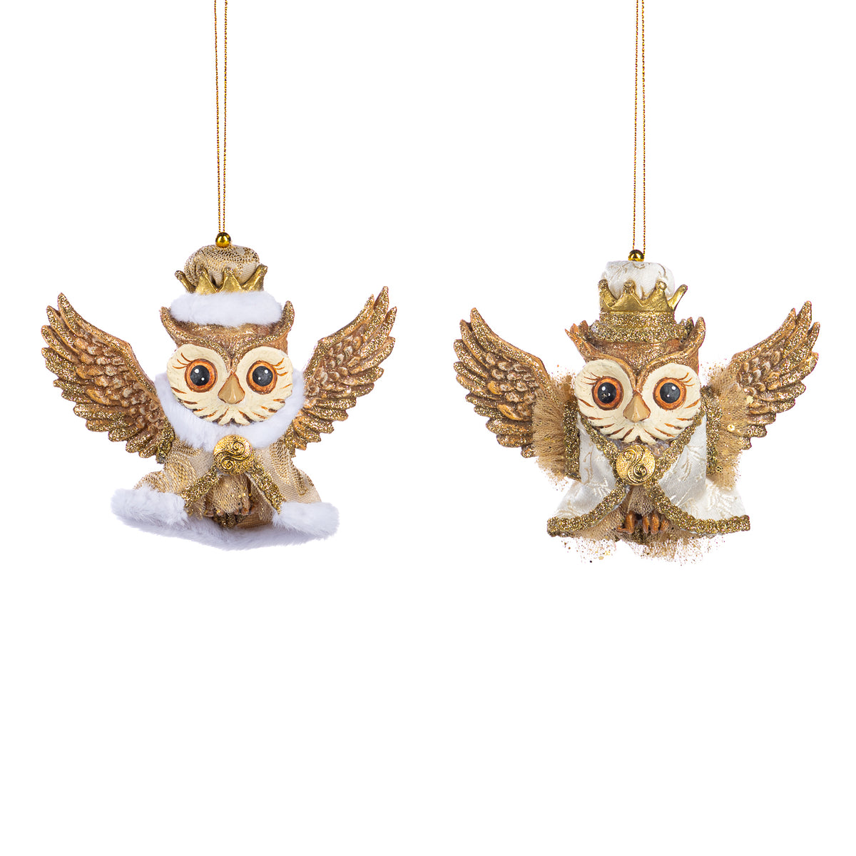 Set 2 ornamente bufnițe baroce în zbor, maro, 14 cm