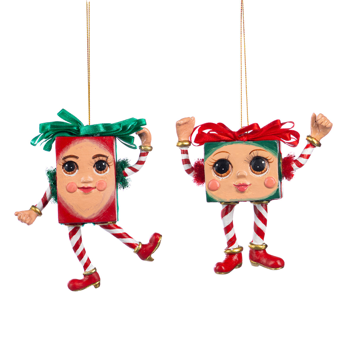 Set 2 ornamente cadou de Crăciun, roșu/verde/alb, 12 cm