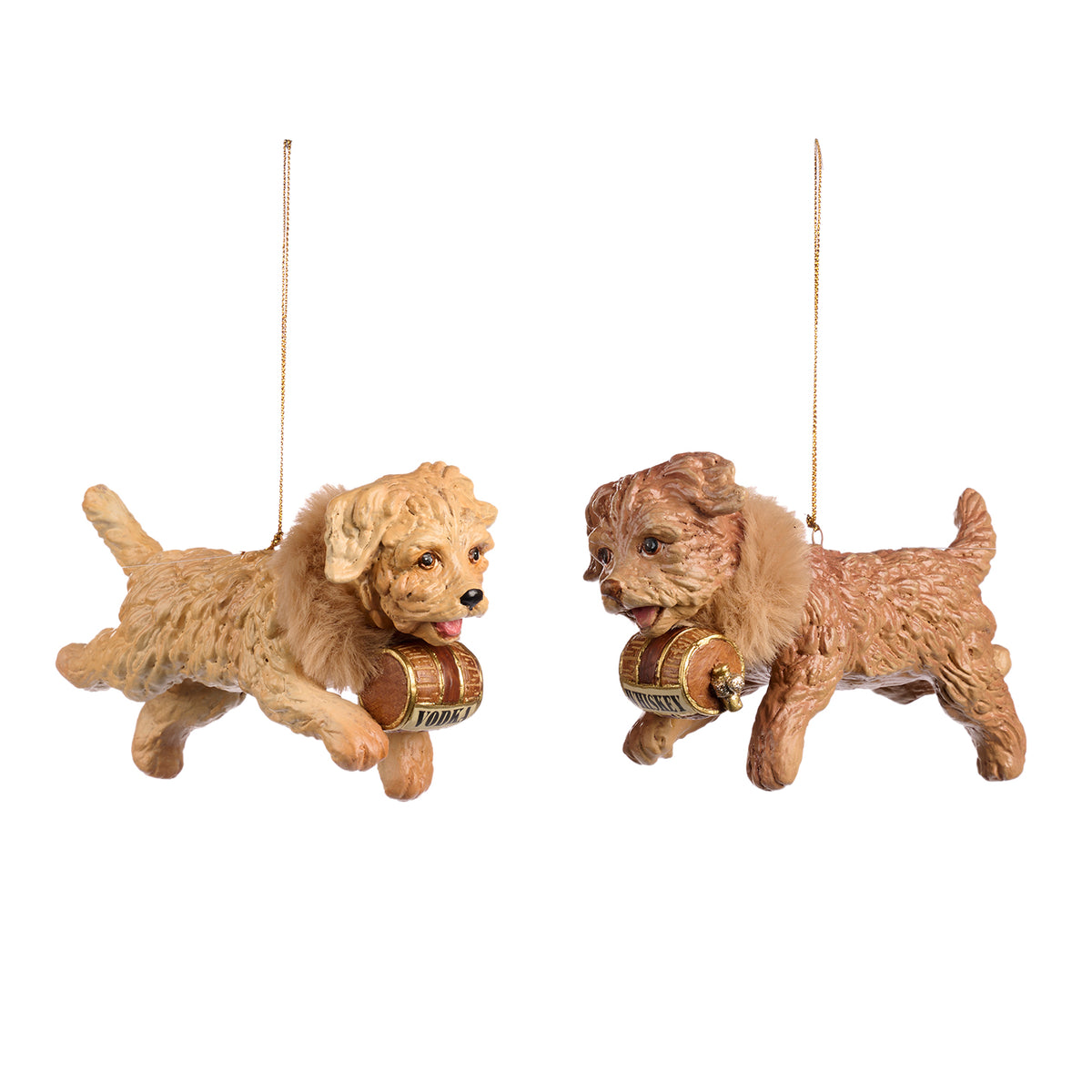 Set 2 ornamente câini de salvare în salt, crem/maro, 16,5 cm