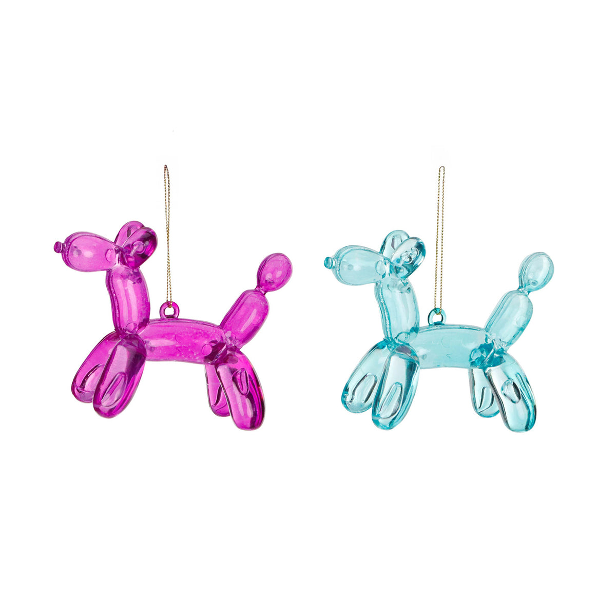 Set 2 ornamente câini din baloane modelate, albastru/roz/mov, 11,5 cm