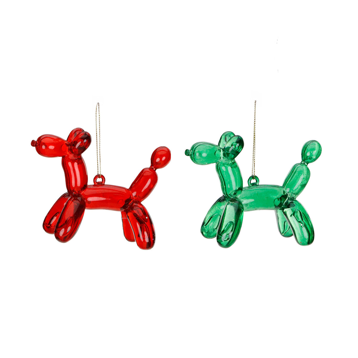 Set 2 ornamente câini din baloane modelate, roșu/verde, 11,5 cm