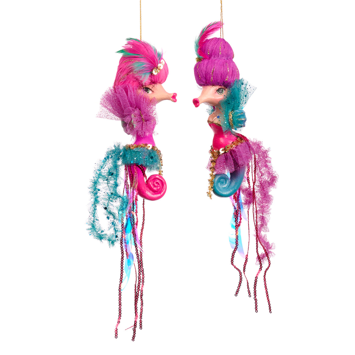 Set 2 ornamente căluț de mare, roz/albastru, 16 cm
