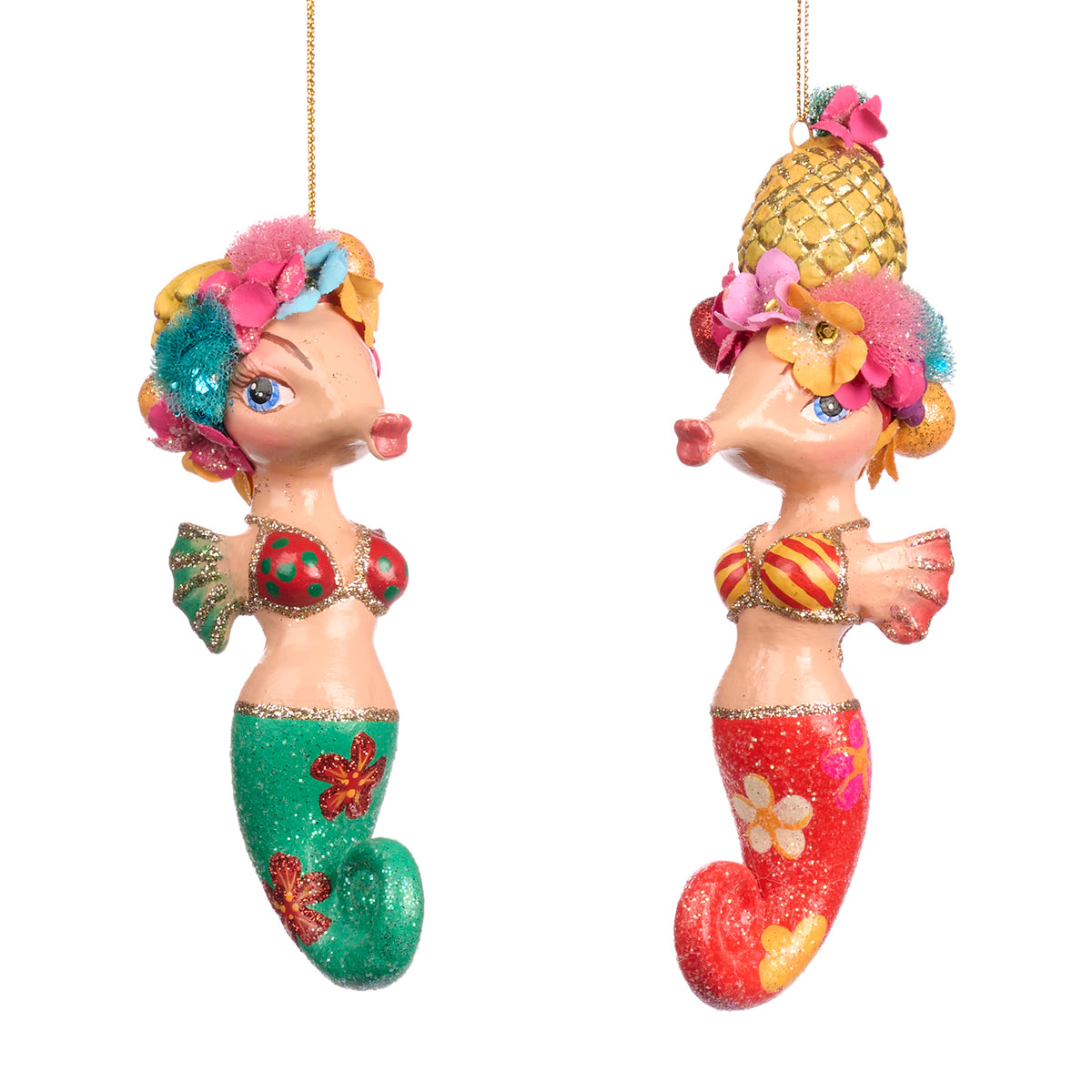 Set 2 ornamente căluți de mare tropicali, multicolor, 14 cm