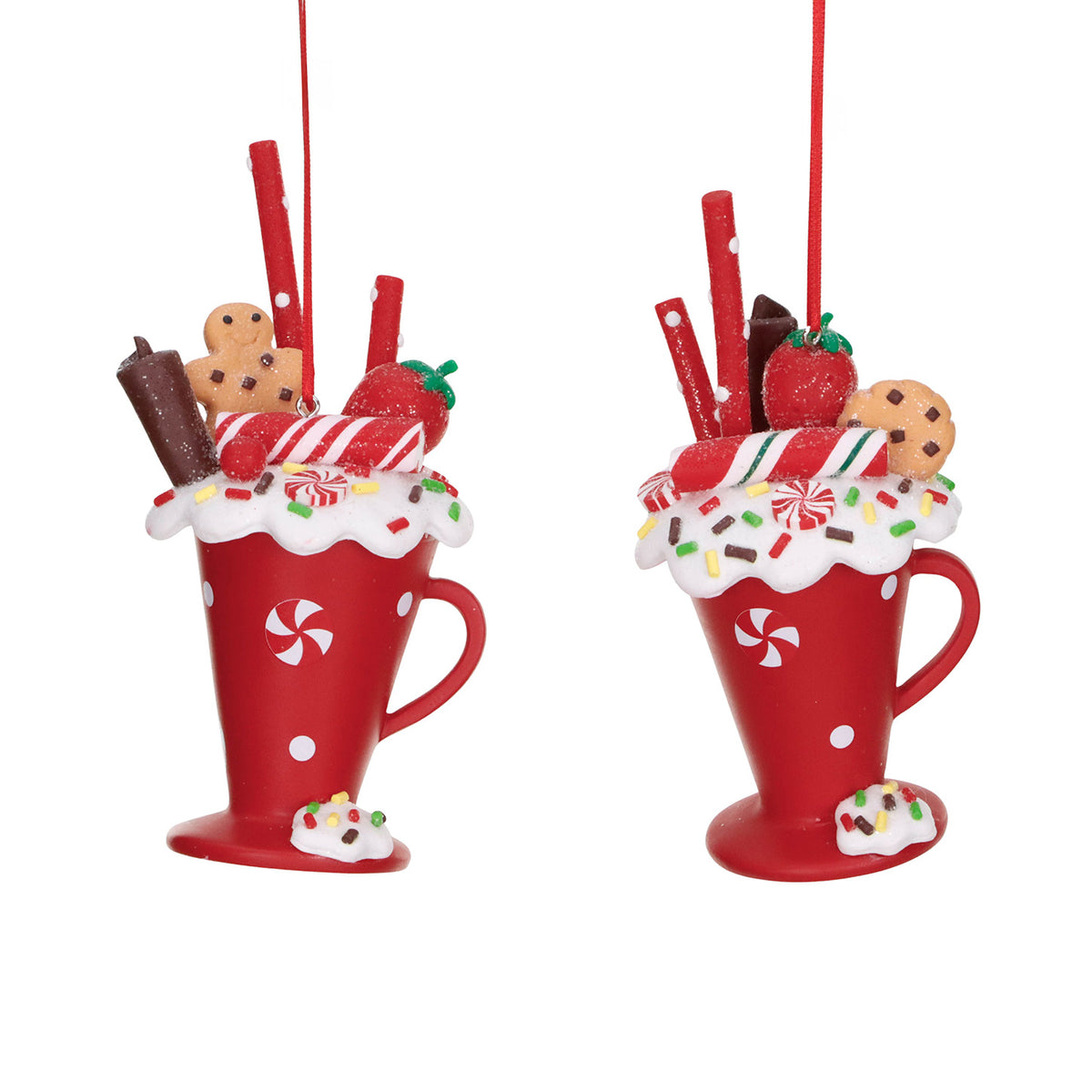 Set 2 ornamente căni cu turtă dulce, din lut, roșu/alb, 13 cm