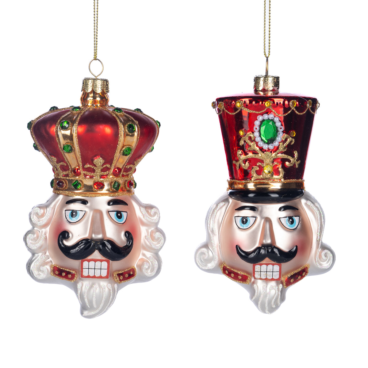 Set 2 ornamente cap de spărgător de nuci din sticlă, alb/roșu/negru, 13 cm