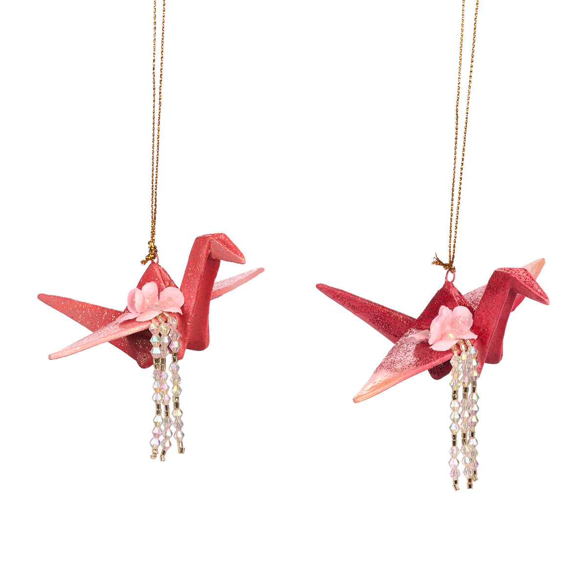 Set 2 ornamente cocor origami, roz/roșu, 11 cm
