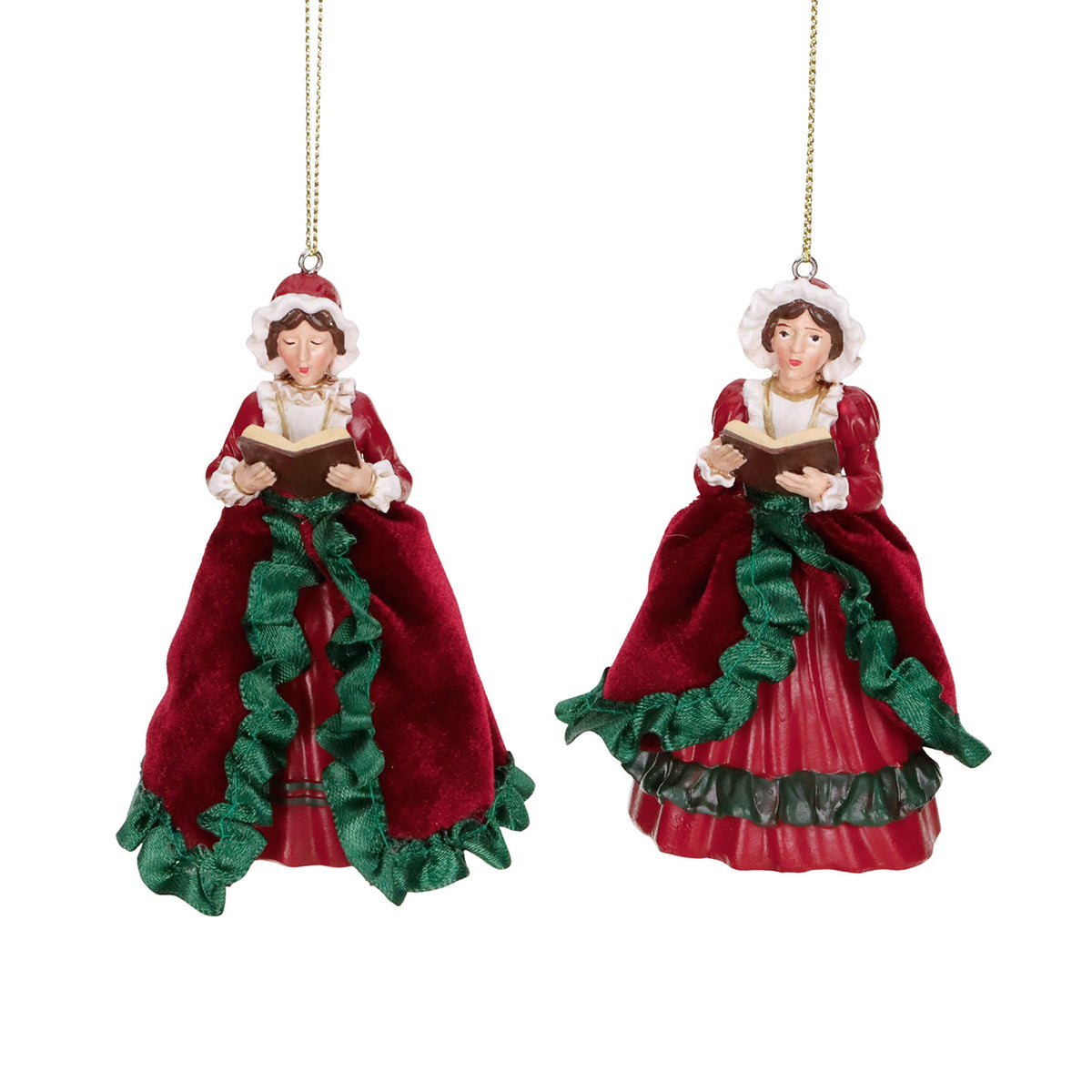Set 2 ornamente colindători din textil, roșu/verde, 11 cm