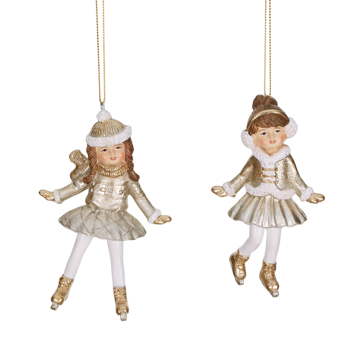 Set 2 ornamente copii de zăpadă, șampanie/crem/auriu, 12 cm