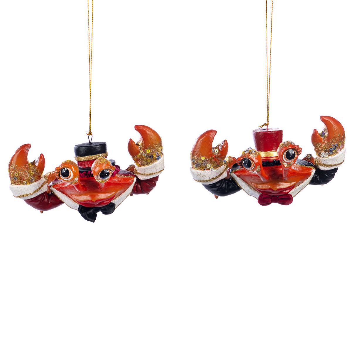 Set 2 ornamente crabi gentlemani, portocaliu/roșu, 15 cm