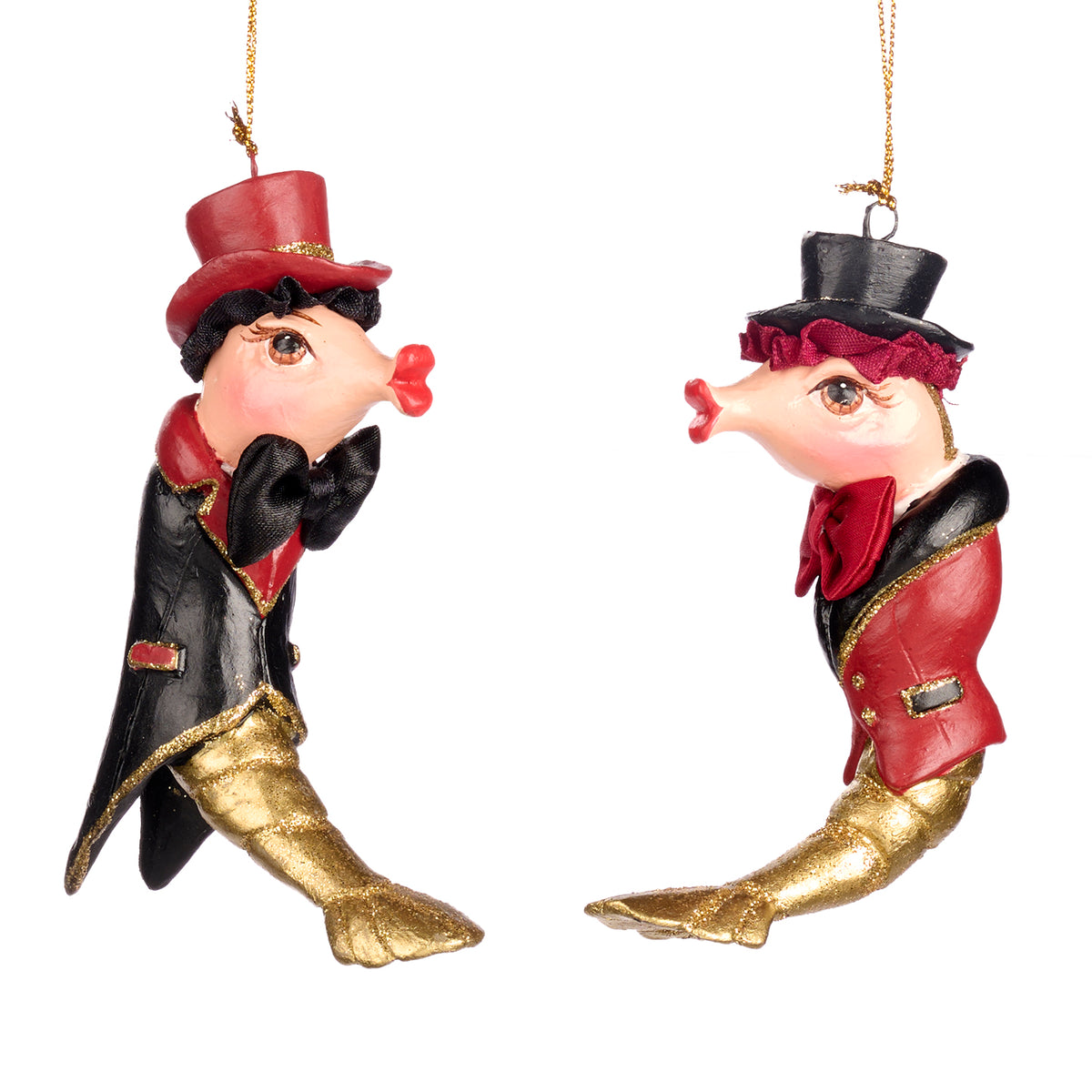 Set 2 ornamente creveți gentlemani, negru/roșu, 11 cm