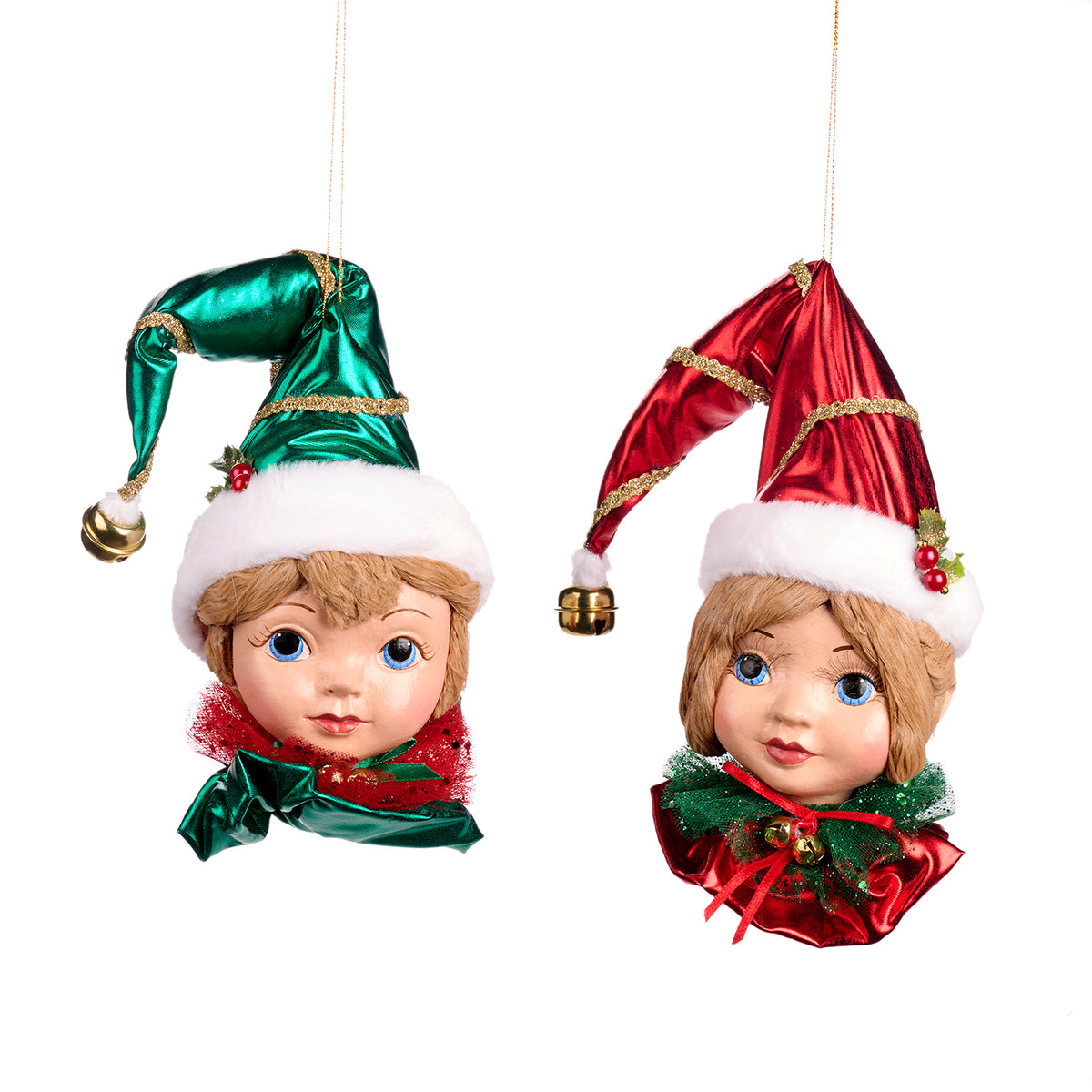 Set 2 ornamente cu cap de băiețel și de fetiță din seria Santa Baby, roșu/verde, 20 cm