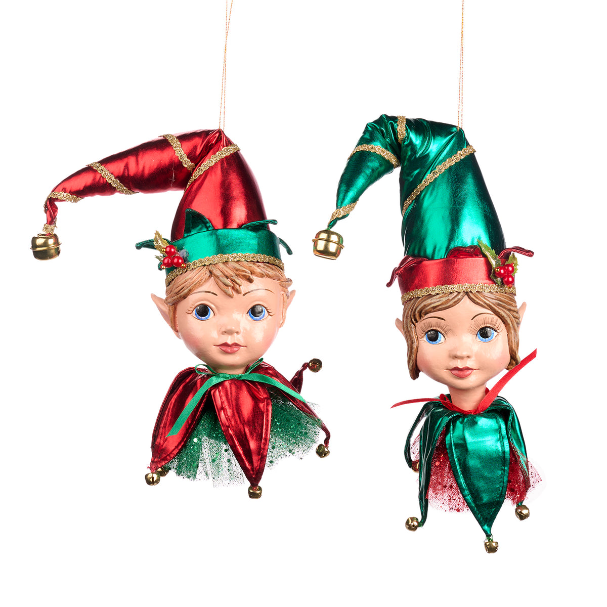 Set 2 ornamente cu cap de spiriduș ajutor din seria Santa Baby, roșu/verde, 25 cm