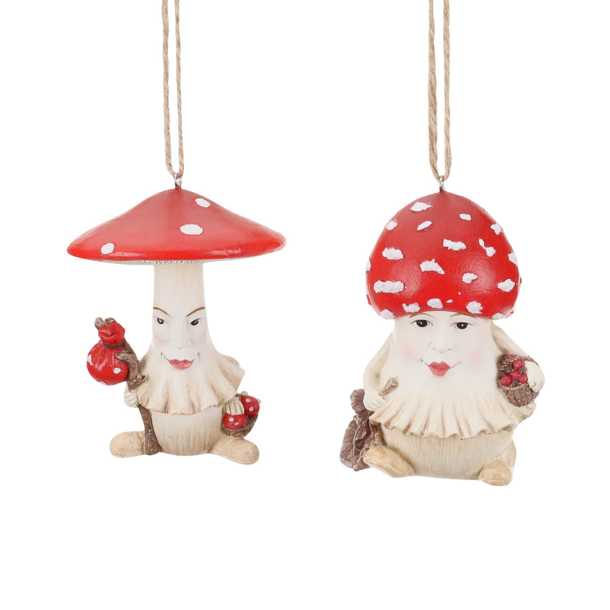 Set 2 ornamente cu omuleți-ciupercă, roșu/crem, 10 cm