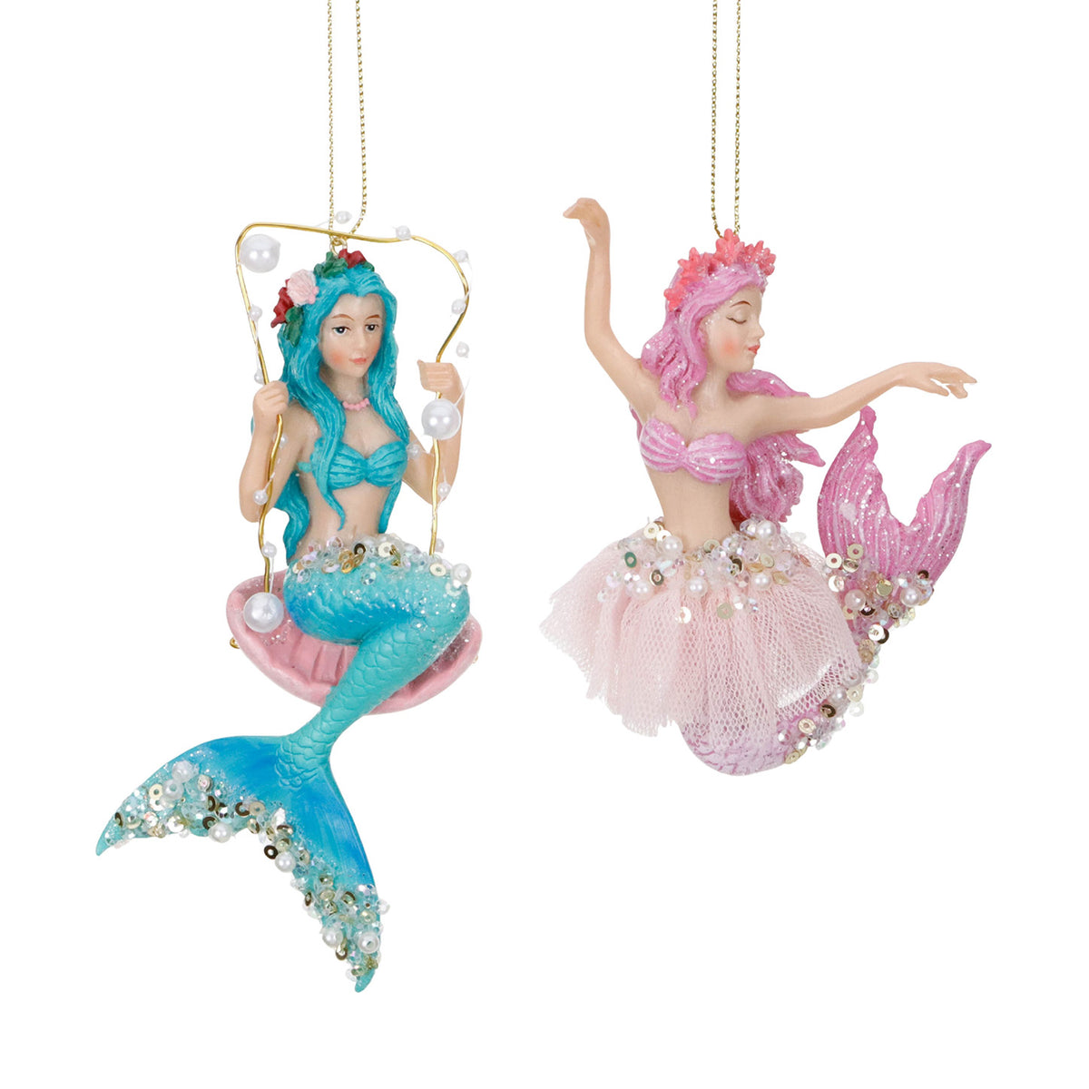 Set 2 ornamente cu sirene, roz/albastru, 15 cm