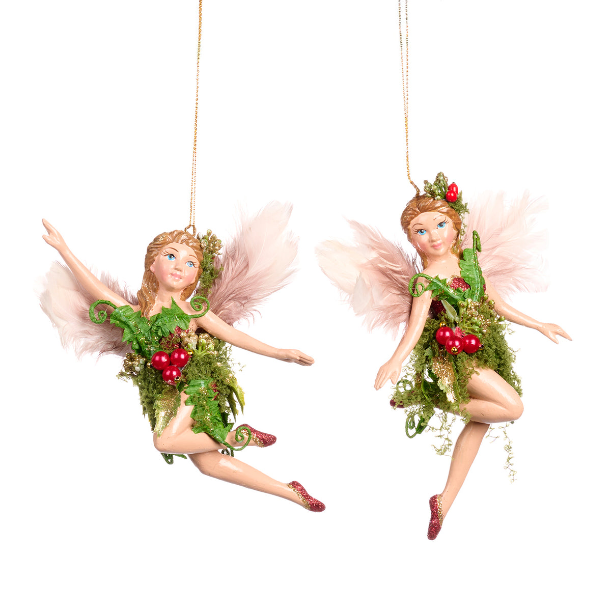 Set 2 ornamente cu zâne, verde/maro, 18 cm