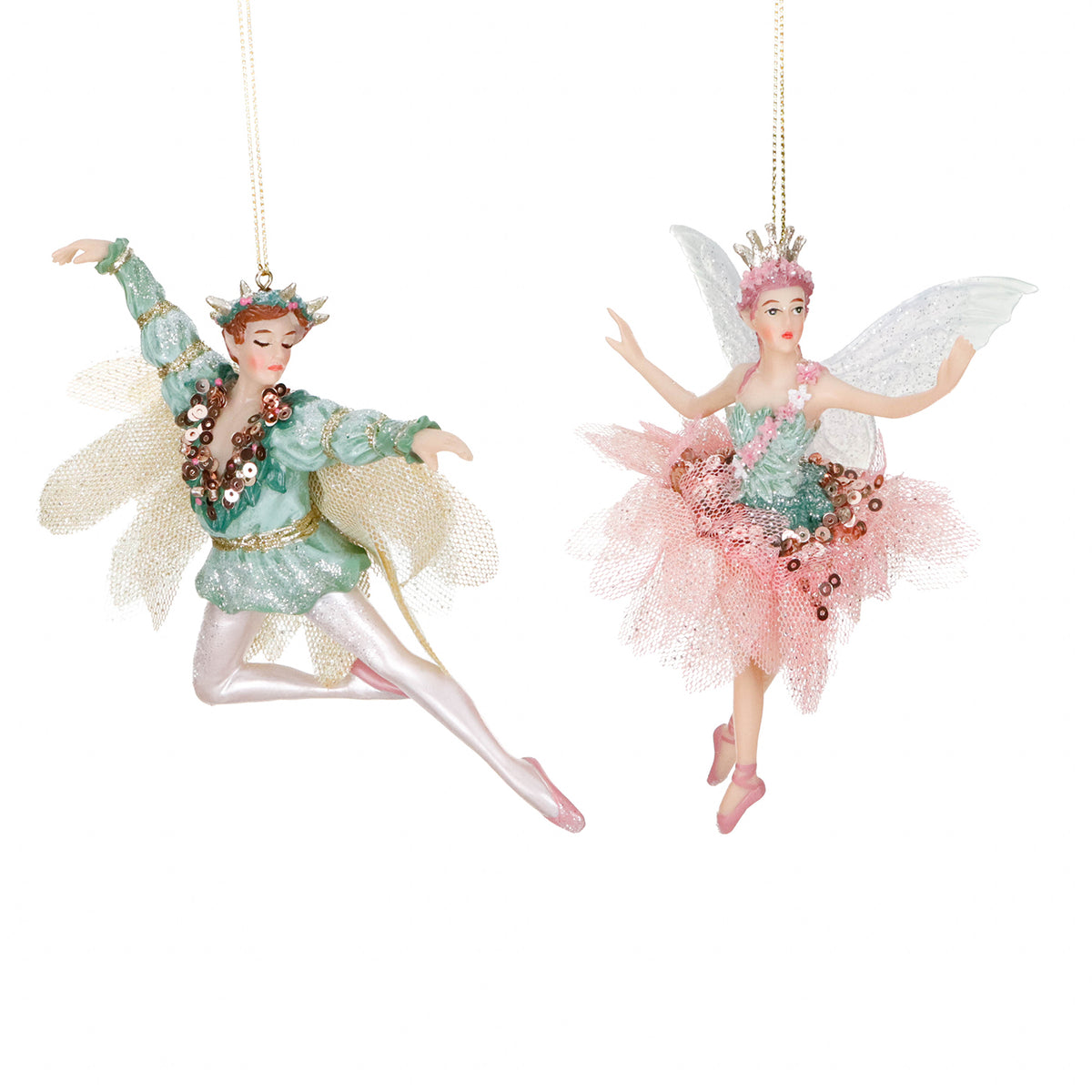 Set 2 ornamente cupluri de zâne, verde/roz, 16,5 cm
