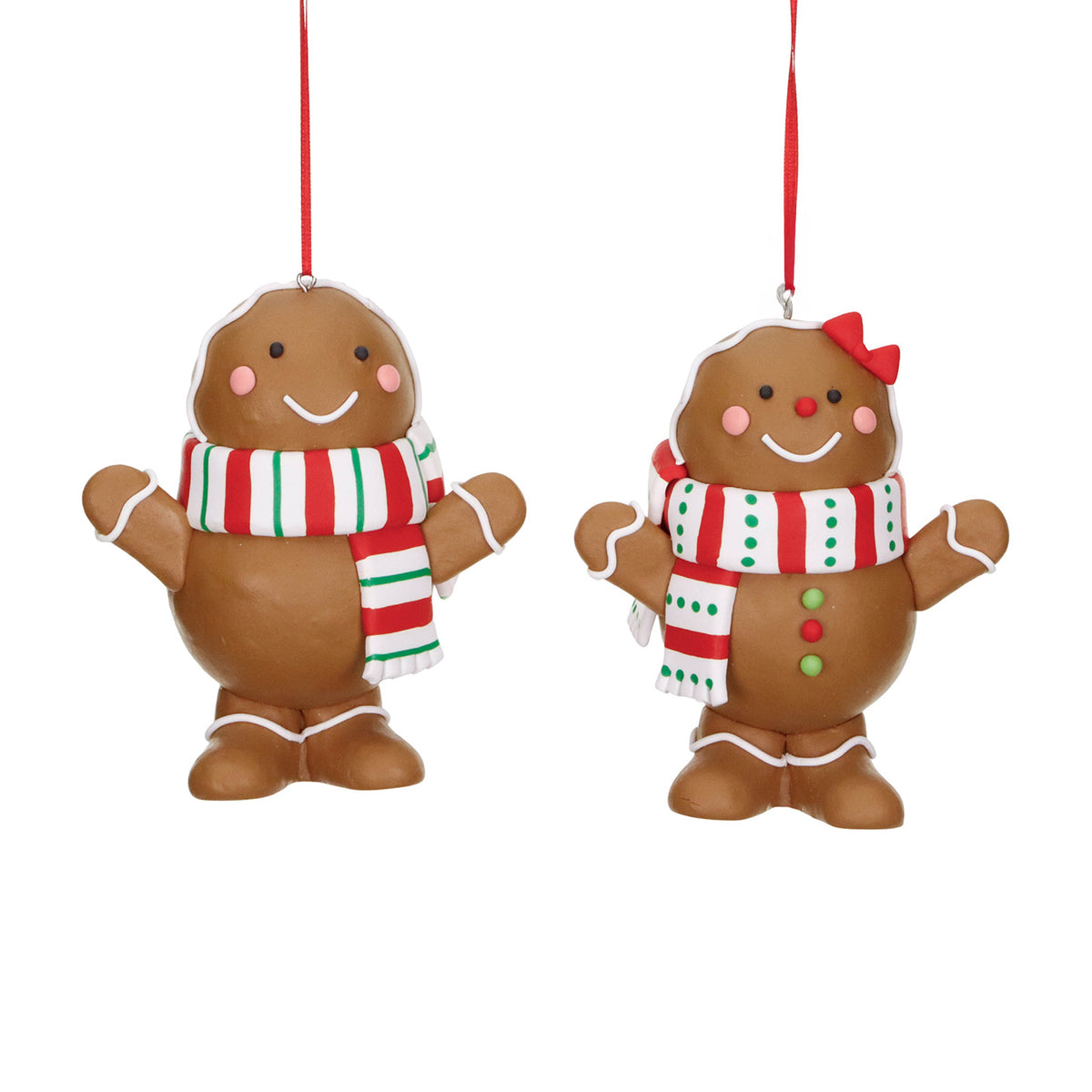 Set 2 ornamente din lut, băiat și fată de turtă dulce, maro/roșu, 12,5 cm