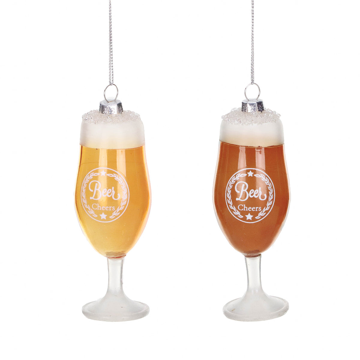 Set 2 ornamente din sticlă, pahare de bere „Cheers” de Crăciun, maro, 12,5 cm