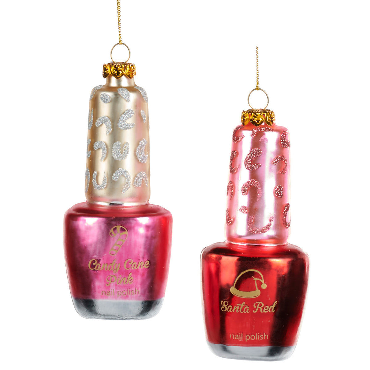 Set 2 ornamente din sticlă sticluță de ojă de Crăciun, roz, 11,5 cm