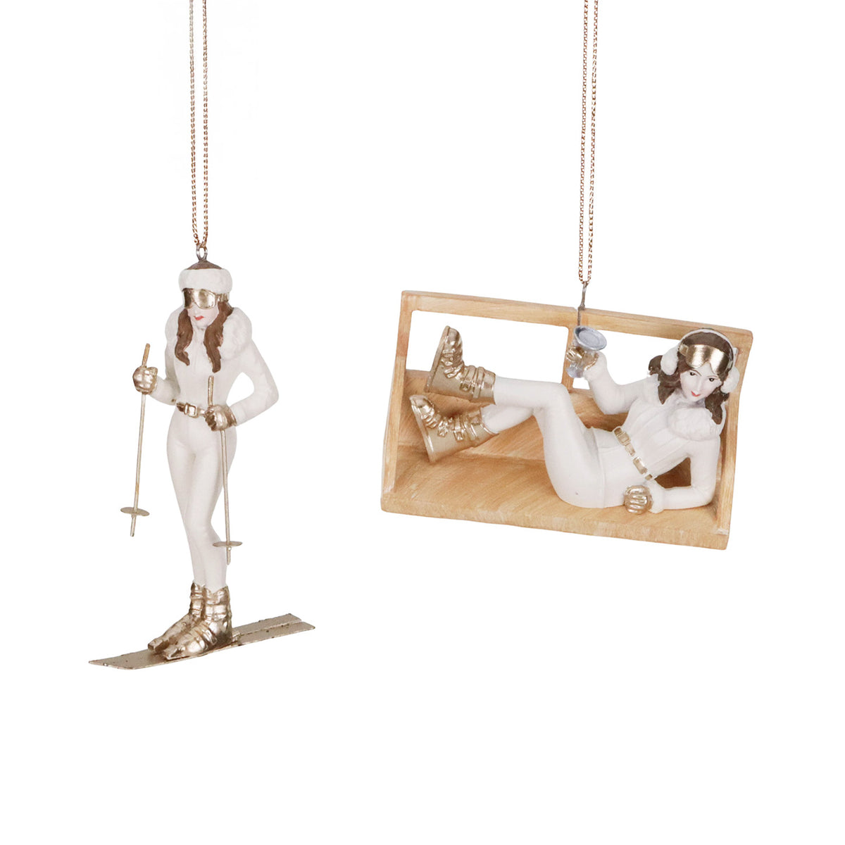 Set 2 ornamente doamne Après Ski, alb/crem/auriu, 12,6 cm